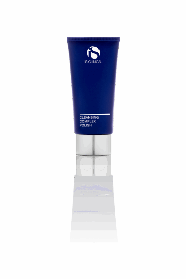 iS Clinical Cleansing Complex Polish – sanftes Gesichtspeeling mit feinen Partikeln in transparenter Tube vor weißem Hintergrund“