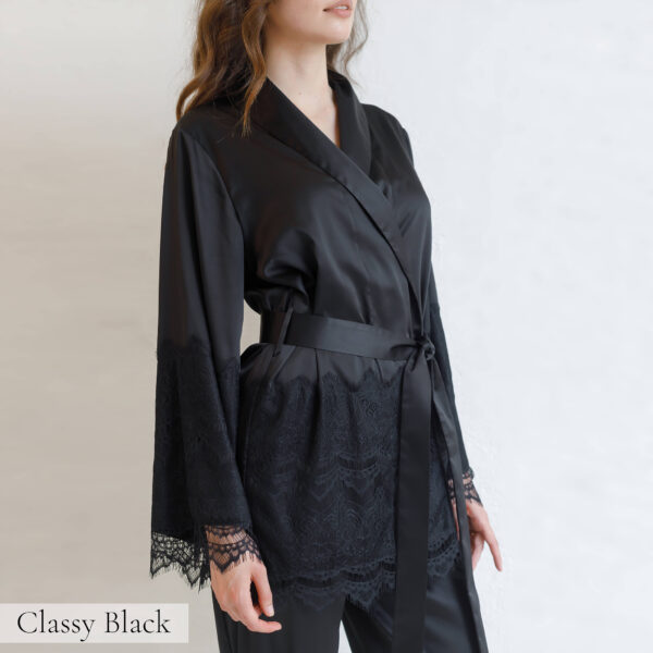 Seidensatin Pyjama schwarz XS-S – Bild 3