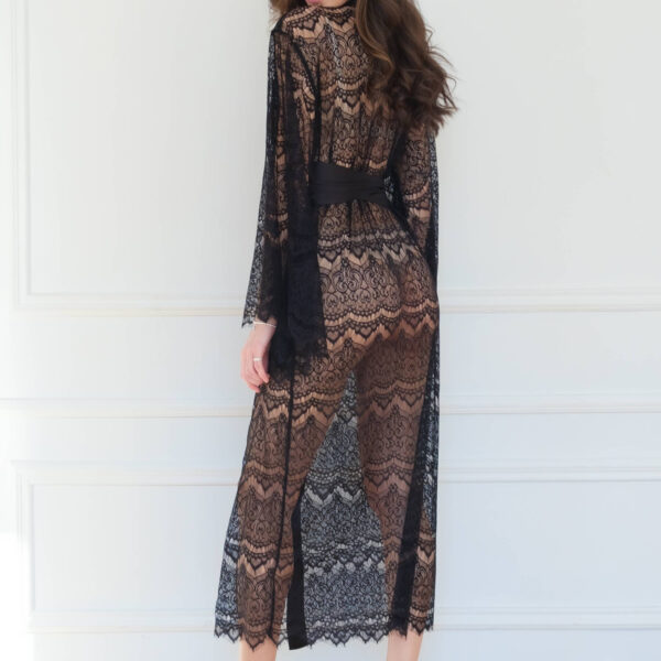 Spitzenkimono aus Seidensatin in schwarz XS-S – Bild 2